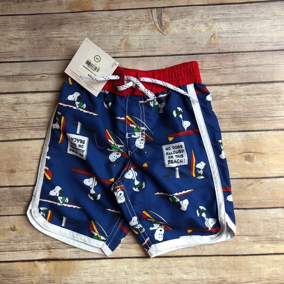 NWT Hanna Andersson PEANUTS SNOOPY GREEN SWIM TRUNKS BOARD SHORTS 110 5 $49